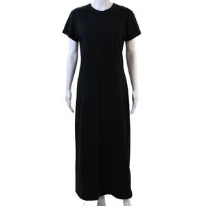 Leset Womens Crew Neck Short Sleeves Shirt Dress Black Cotton Size Small